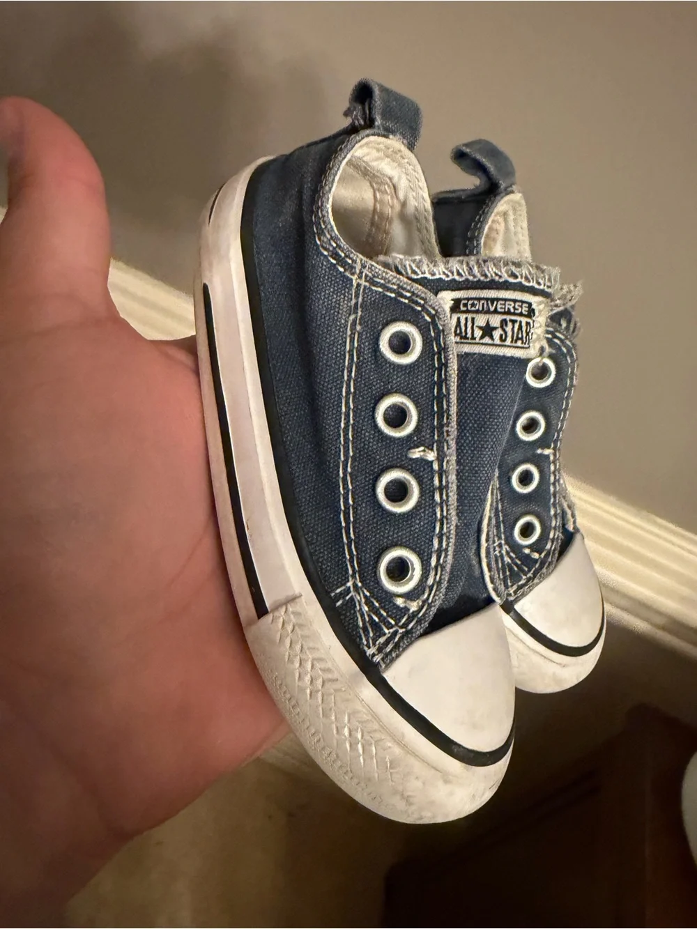 Converse Chuck Taylor All Star Blue Denim Slip On Hook Loop Infant Sneakers 6